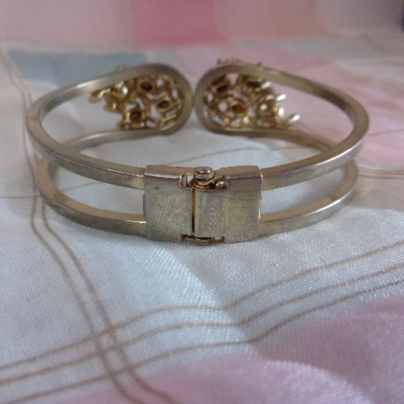 Multi Color Rhinestone Gold Tone Clamp Bracelet - Picture 6 of 12